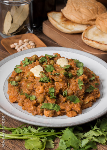 Indian pav bhaji mix vegetables with buttered bun