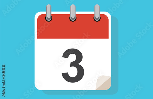 Day Three. Simple calendar with date 3.Flat calendar icon vector illustration. calendar icon flat day 3. Vector illustration. Calendar lined icon