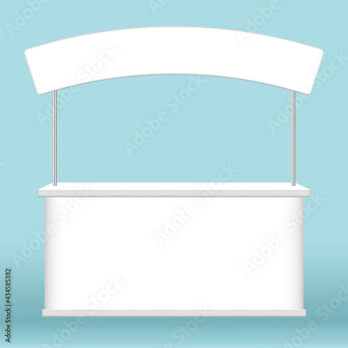 kiosk display, promotion counter stand show, counter stand for retail booth promo, kiosk advertising, counter stall for advertisement, 3D illustration