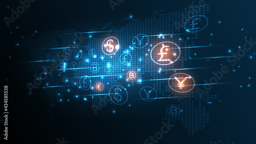 Money transfer, money transaction, global currency network, stock exchange business concept photo