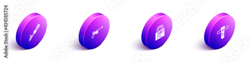 Set Isometric Anti-tank hand grenade, Mauser gun, Buying pistol and Knife holster icon. Vector