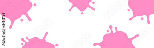 milk splash pink on white for banner, milky splatter pink for background, copy space, milk blob shape for graphic symbol, blot stain of milk splashing