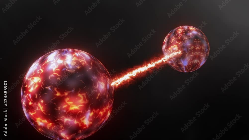 4K 3D Conceptual of Quantum entanglement, future physics science background. Quantum correlation mechanics. Two particles share coherence in quantum state: position, momentum, spin, polarization.