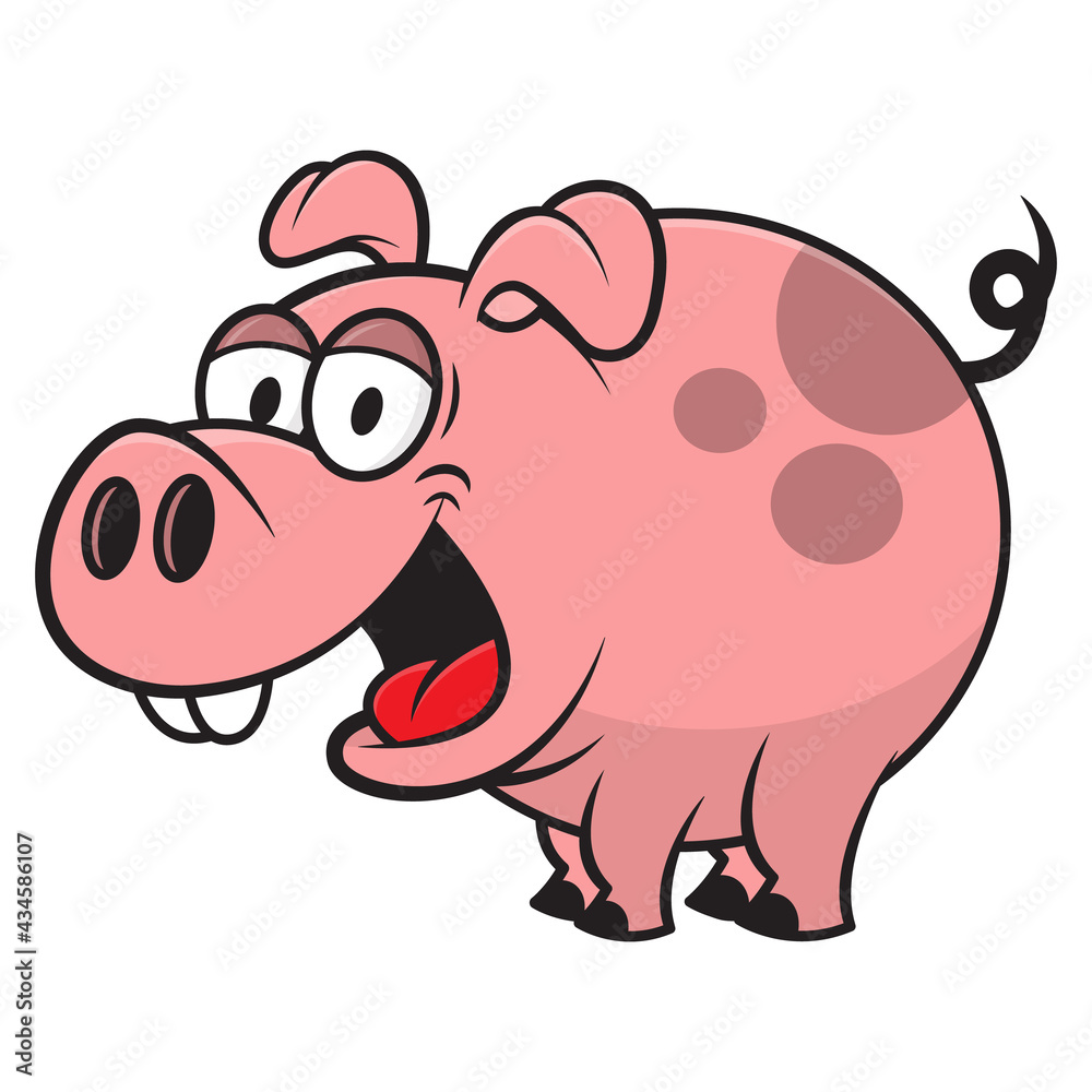 Obraz premium Funny little Pig cartoon characters smile and standing, suitable for mascot or logo of saving education for children