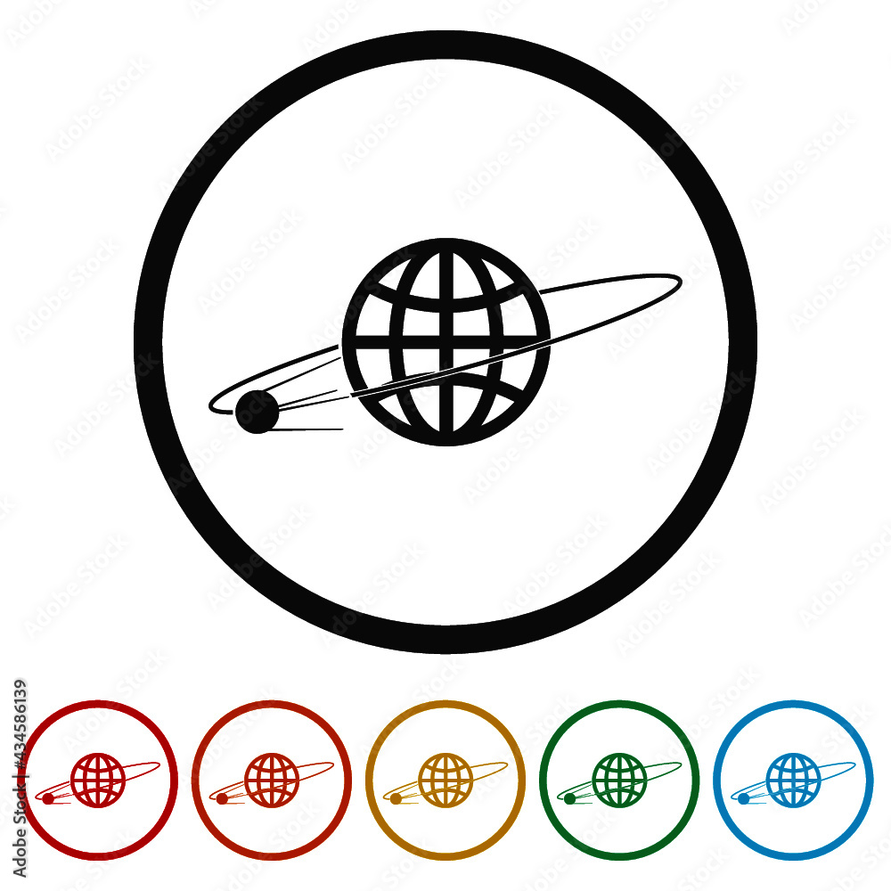 Satellites orbiting the planet Earth in outer space ring icon isolated on white background color set Satellites orbiting the planet Earth in outer space ring icon isolated on white background color set