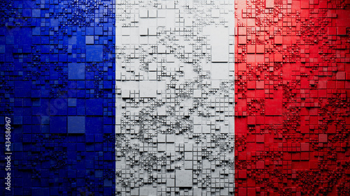 Flag of France rendered in a Futuristic 3D style. French Innovation Concept. Tech Background. photo