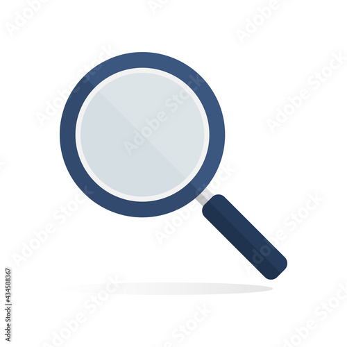 Magnifying glass flat icon. Magnifier blue search element. Detective symbol. Vector isolated on white