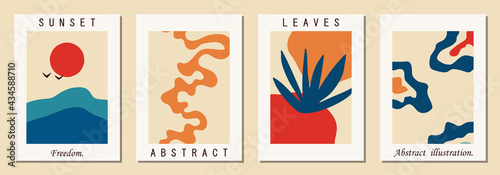 Set of vertical abstract backgrounds or card templates in modern colors, in popular art style