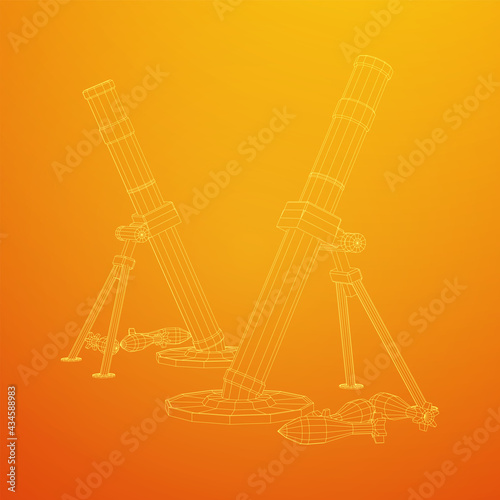 Firearm weapon army mortar and mine. Wireframe low poly mesh vector illustration