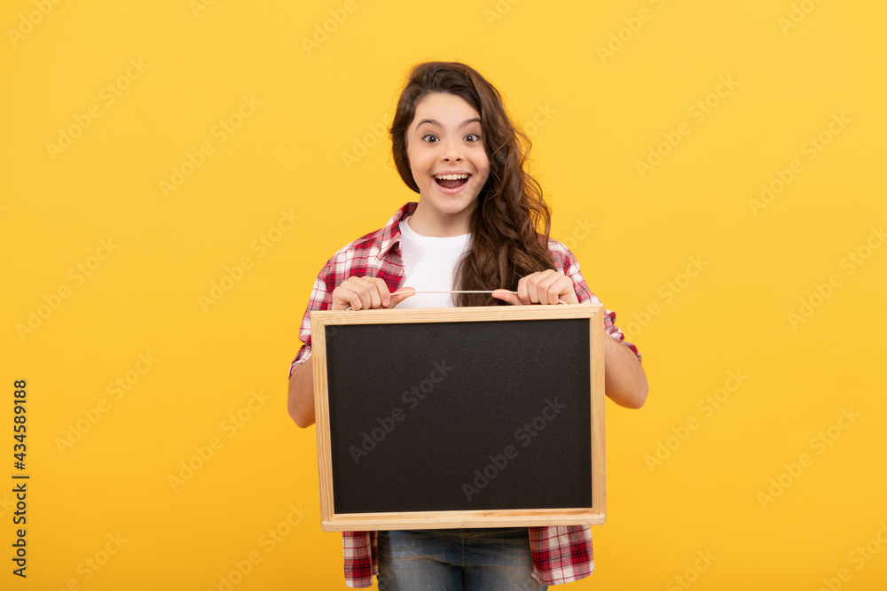 surprised child hold school blackboard for copy space, announcement surprised child hold school blackboard for copy space, announcement