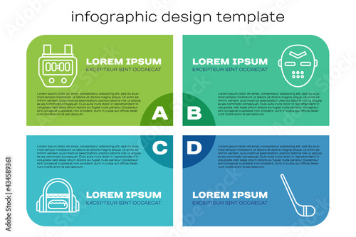 Set line Sport bag, Stopwatch, Ice hockey stick and Hockey mask. Business infographic template. Vector