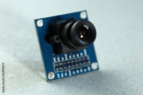 Electronic components. Small video camera for embedding on electronic projects. Close up.