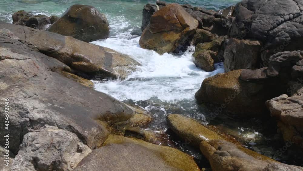 The clear water and the rocks on the shore The clear water and the rocks on the shore