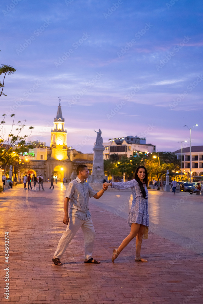 couple on vacation in the walled city Cartagena Colombia