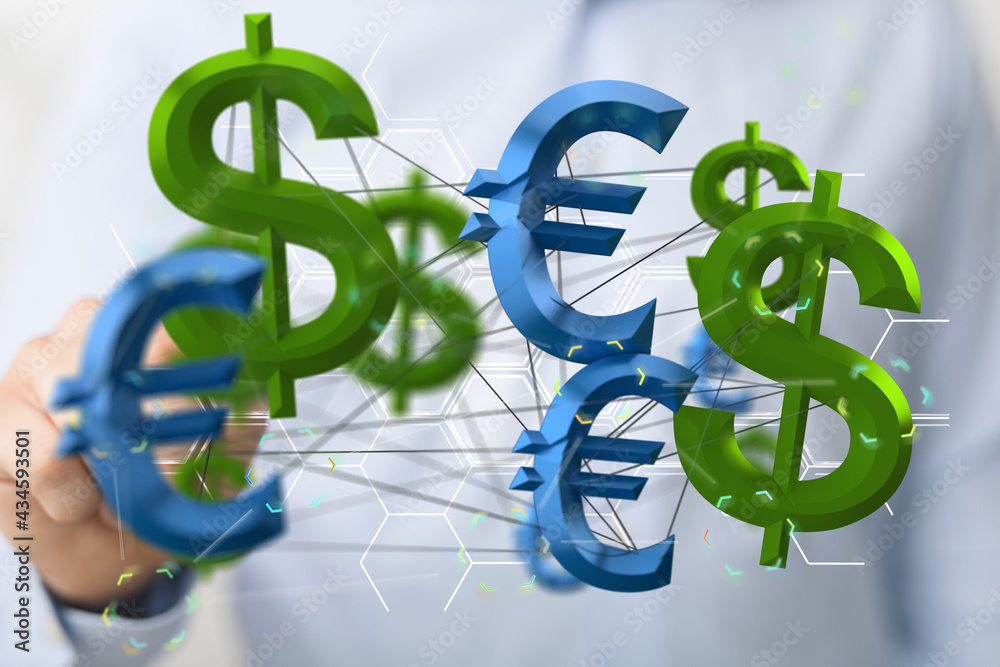 Main world currency theme dollar and euro background. Row and pile of money banknotes.