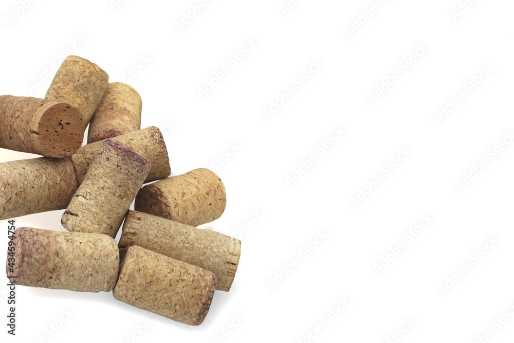 Wine cork from from semi-sweet wine, cork from white wine and cork from red wine isolated on white background with place for advertising text