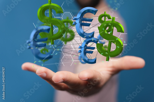 Main world currency theme dollar and euro background. Row and pile of money banknotes.