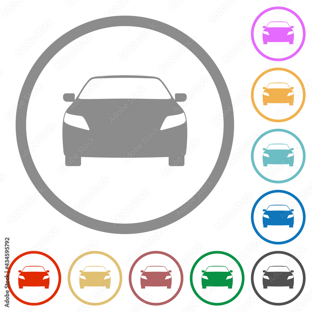 Sport car front view flat icons with outlines Sport car front view flat icons with outlines