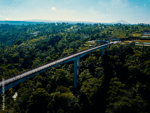 Aerial drone view of the tallest bridge in Bali