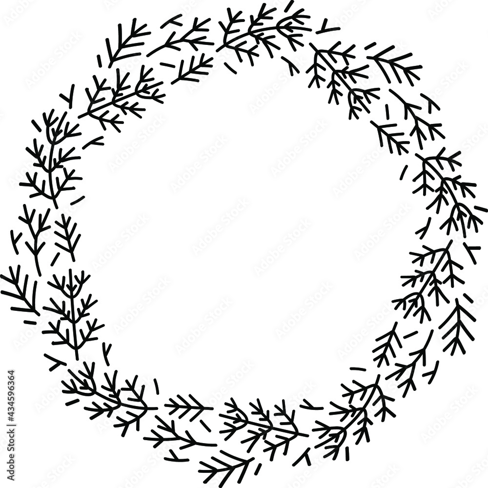 Hand drawn round floral frame. Hand drawn design with floral wreath. For invitations, business cards, posters and other design.