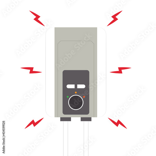 Water heater on white background. Broken Water heater. Electric leakage.