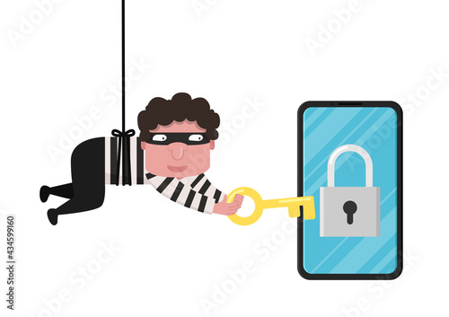 Bandit character design. bandit on white background. Padlock and Key vector.