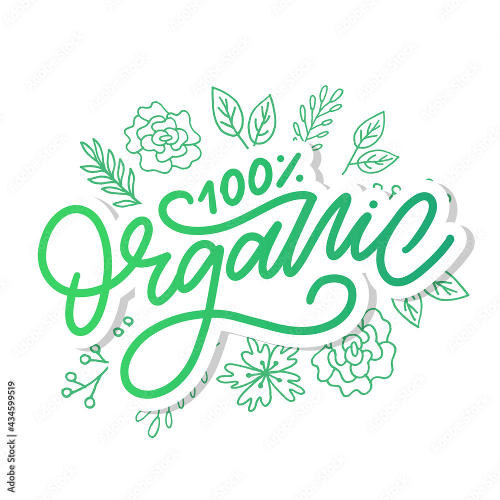 Organic brush lettering. Hand drawn word organic with green leaves. Label, logo template for organic products, healthy food markets. Organic brush lettering. Hand drawn word organic with green leaves. Label, logo template for organic products, healthy food markets.