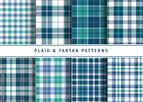 Set of blue and green plaid patterns