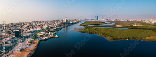 Ras al Khaimah emirate in the north UAE aerial skyline cityscape landmark view