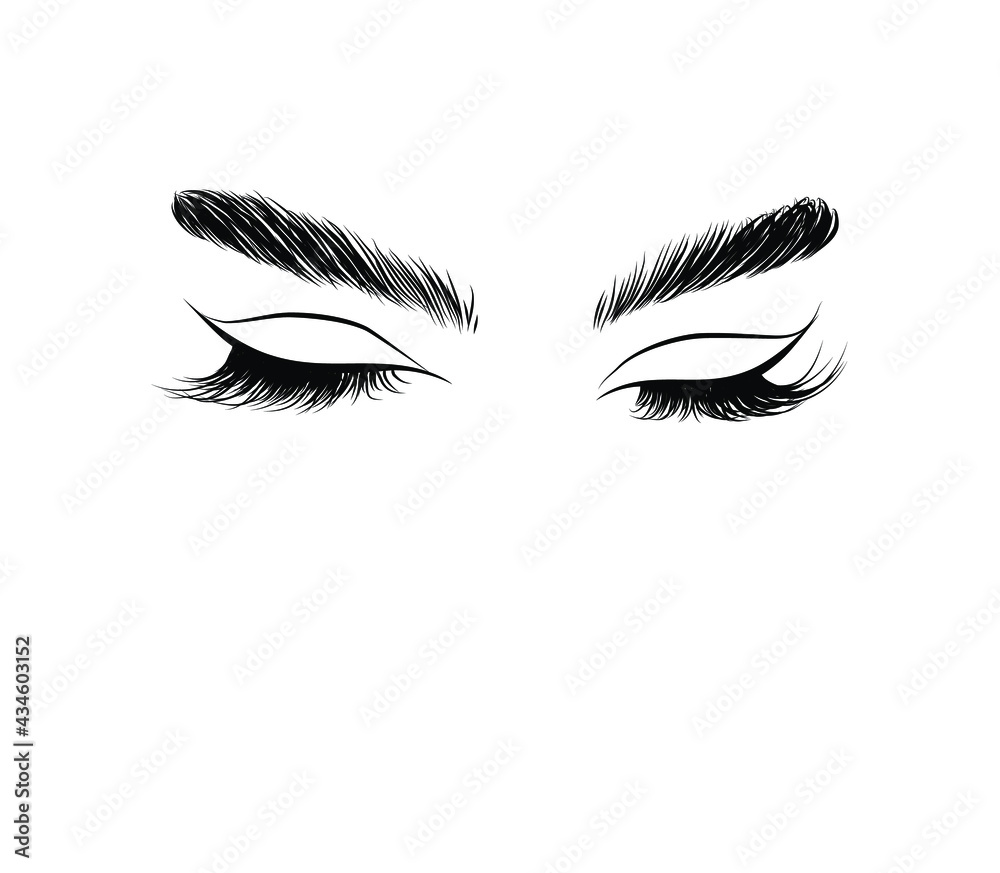 Hand-drawn woman's sexy luxurious eye with perfectly shaped eyebrows and full lashes. Idea for business visit card, typography vector.Perfect salon look. Hand-drawn woman's sexy luxurious eye with perfectly shaped eyebrows and full lashes. Idea for business visit card, typography vector.Perfect salon look.