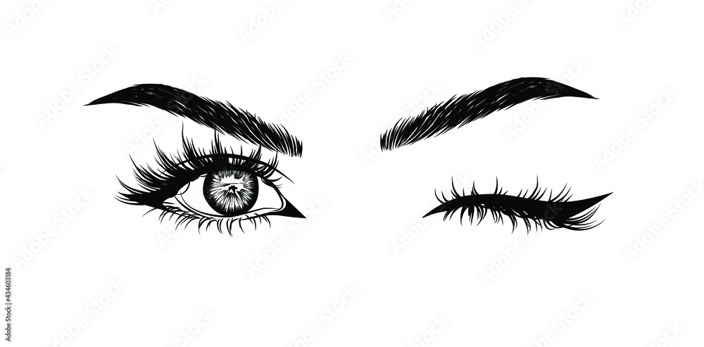 Female wink eye with Arabic makeup. Luxe eyelashes and natural detailed eyebrows Female wink eye with Arabic makeup. Luxe eyelashes and natural detailed eyebrows