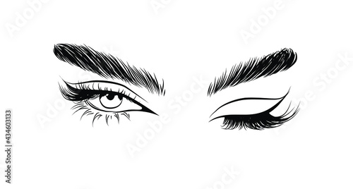 Hand-drawn eye wink in vector.detailed illustration of eye.