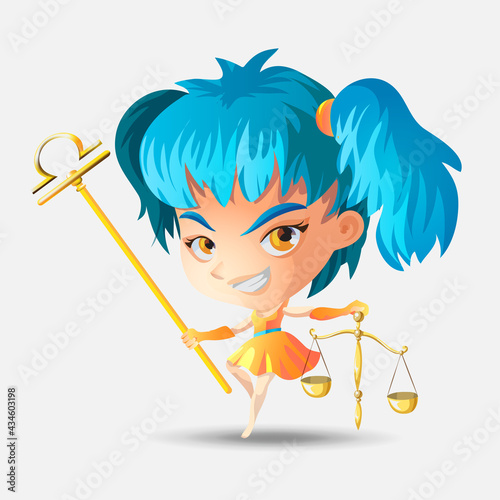 Zodiac signs - Libra. Colored vector illustration. Libra funny cute cartoon character. Libra girl. Isolated on white background. Print design, prediction, horoscope