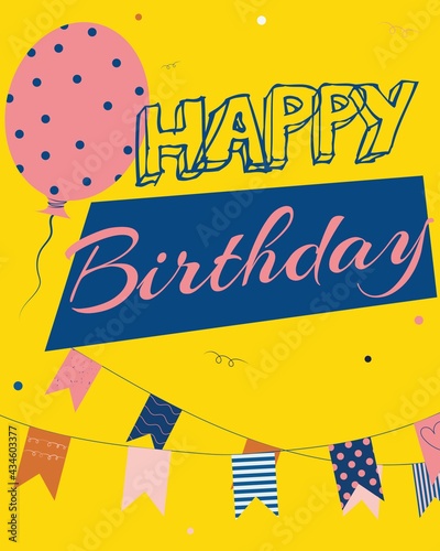 Happy Birthday card, poster, banner, celebration, air balloon, party invitation, design template, cheers, champagne