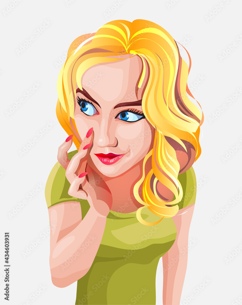 Vector beauty european blondie woman. Emotional expression. Cute and beautiful portrait of pretty girl on white background. Isolated vector illustration Vector beauty european blondie woman. Emotional expression. Cute and beautiful portrait of pretty girl on white background. Isolated vector illustration