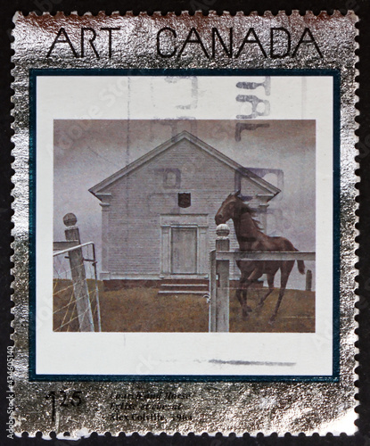 Postage stamp Canada 2002 Church and Horse, by Alex Colville