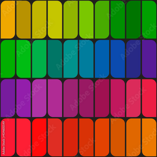 Rainbow rectangle and rounded shapes. Vector same geometric and colorful decor.