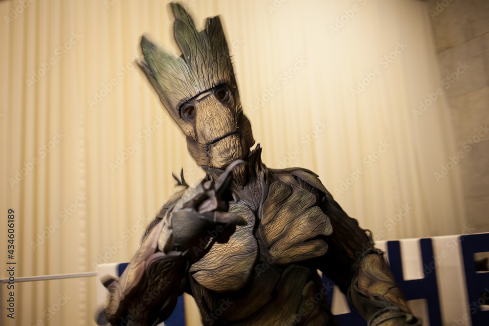 Obraz premium Kiev, Ukraine - May 20, 2018: Comic Con, an annual festival of geek culture in Kiev, Ukraine. Cosplayers in costumes. People in costumes of characters in the Marvel, DC Universe, computer games