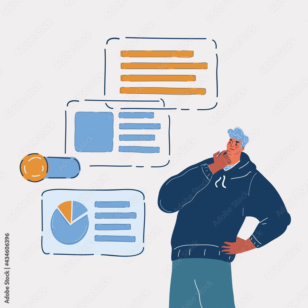 Vector illustration of man finding new ideas, search for new solutions. Develope of project Vector illustration of man finding new ideas, search for new solutions. Develope of project