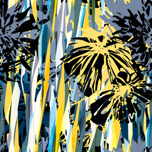 Blue and yellow floral seamless pattern. Abstract vector background for web page, banners backdrop, fabric, home decor, wrapping