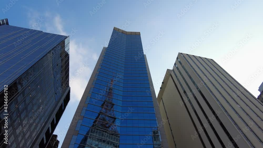 View of modern buildings and blue sky in Paulista Avenue, Brazil View of modern buildings and blue sky in Paulista Avenue, Brazil