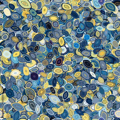 Blue and yellow decorative leaves. Seamless pattern. Abstract vector background for web page, banners backdrop, fabric, home decor, wrapping