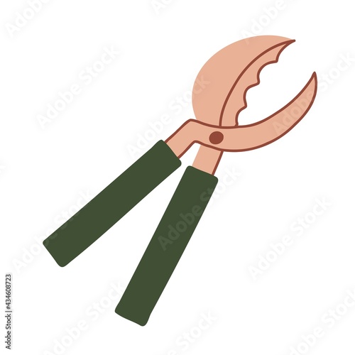 Garden shears. Agricultural implements. Garden and horticultural tools. Scissors for garden hedge trimmers. Vector flatt illustration