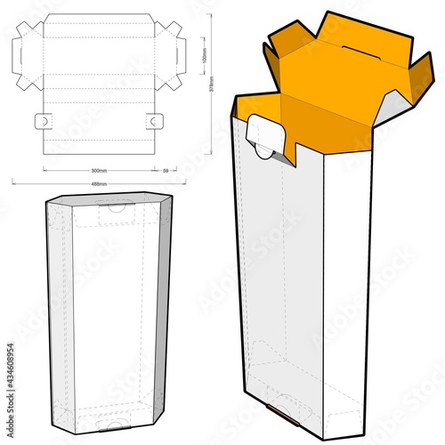 Hexagonal self assembly packaging and Die-cut Pattern. The .eps file is full scale and fully functional. Prepared for real cardboard production.