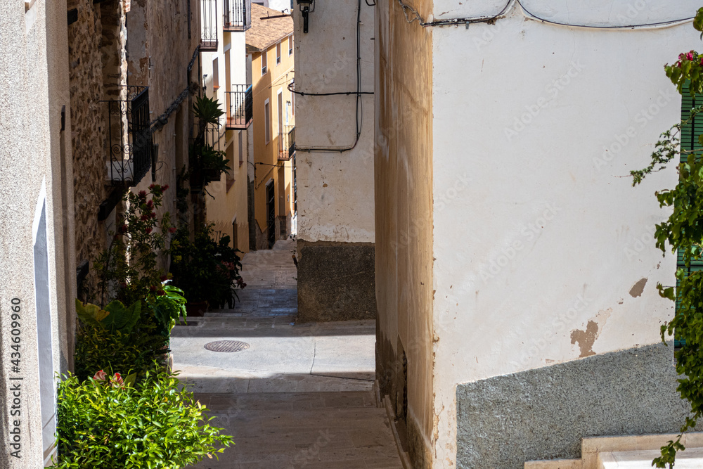 Beautiful streets of Sella, a town in the interior of the province of Alicante (Spain), in a sunny day.