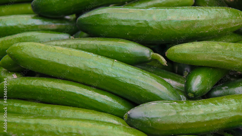 Green cucumbers in the market Green cucumbers in the market