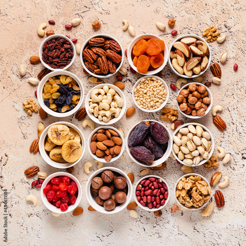 Nuts and dried fruits assortment. Nuts and dried fruits assortment.