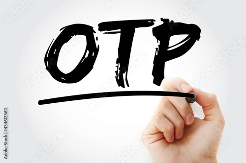 OTP - One Time Password acronym with marker, technology concept background