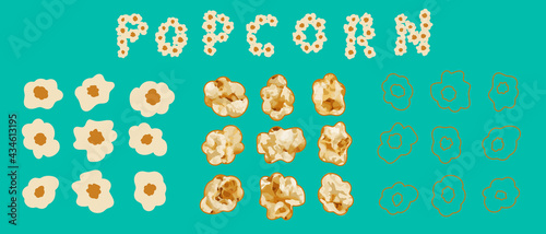 Set of popcorn grains for design. Vector eps10