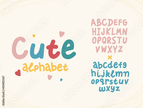 Hand drawn cute letters funny alphabet. Cartoon English ABC in multicolored typography style.